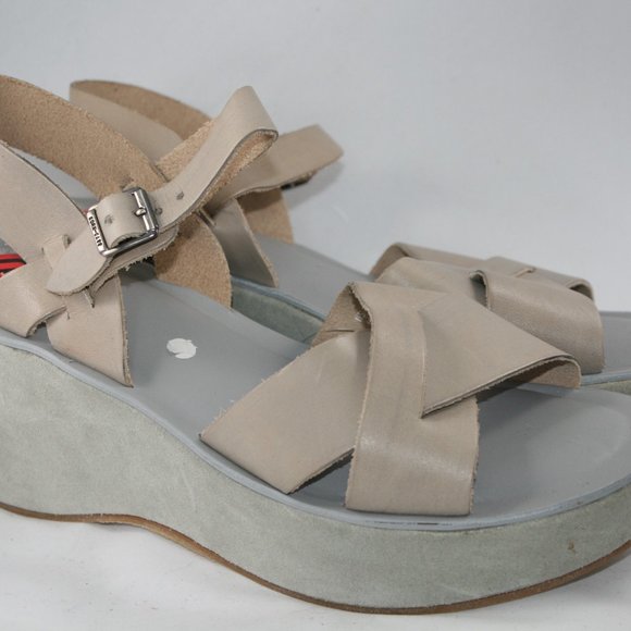 Grey Leather Kork Ease Sandal Suede Platform Sz 10 - Picture 2 of 7